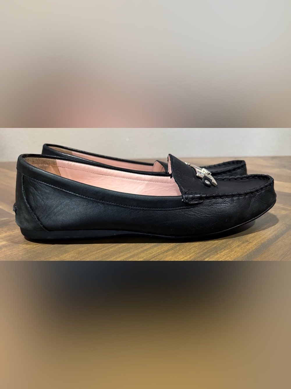 Kate Spade NY Women's Loafers Black Leather Flat Gold Accents Shoes Size 10B - Picture 4 of 8